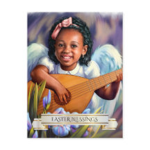Easter Blessings. Little Angel with Lute Postcards