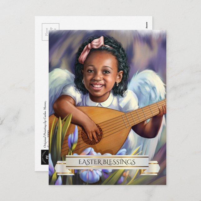 Easter Blessings. Little Angel with Lute Postcards (Front/Back)