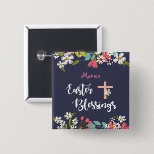 Easter Blessings of Risen Christ Flowers 15 Cm Square Badge