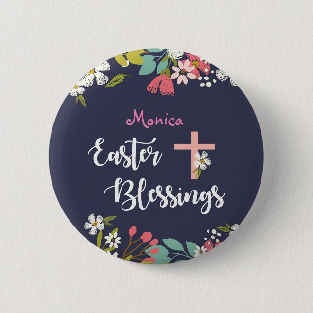 Easter Blessings of Risen Christ Flowers 6 Cm Round Badge (Front)