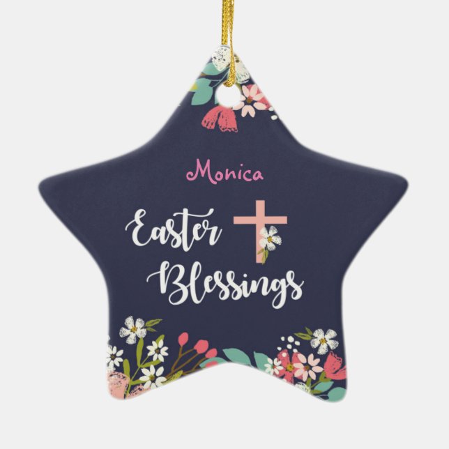 Easter Blessings of Risen Christ Flowers Ceramic Tree Decoration (Back)