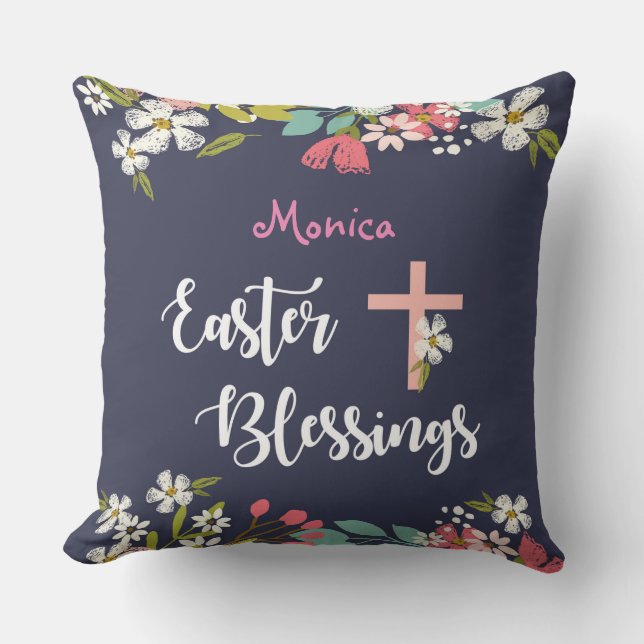 Easter Blessings of Risen Christ Flowers Cushion (Front)