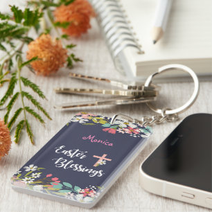 Easter Blessings of Risen Christ Flowers Key Ring