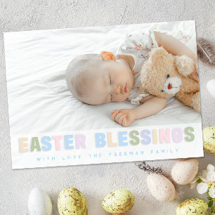 Easter Blessings Pastel Photo Card – Custom Family