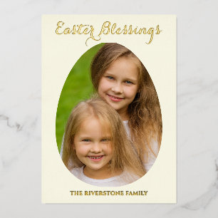 Easter Blessings Photo Elegant Simple Cream Foil Holiday Card
