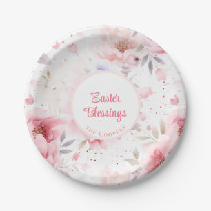 Easter Blessings   Pink Flowers Pattern   Easter Paper Plate
