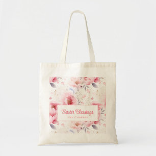 Easter Blessings Pink Flowers Pattern Easter Tote Bag