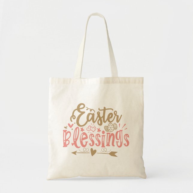 Easter Blessings Pretty Quote Tote Bag (Front)