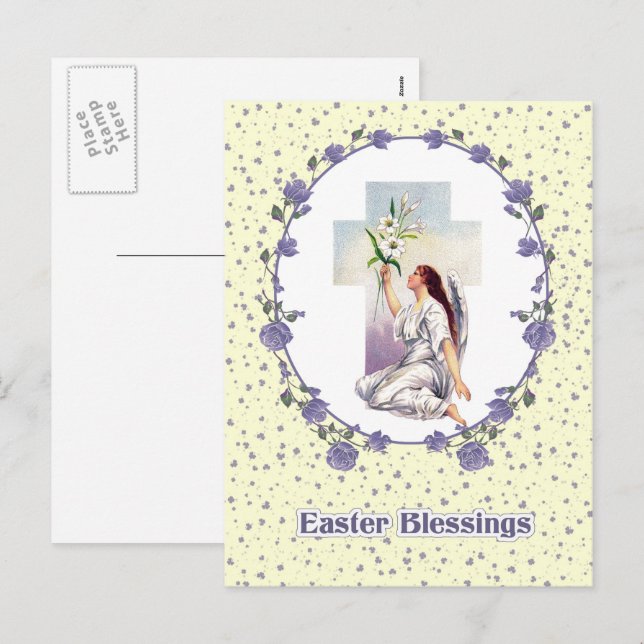 Easter Blessings. Religious Easter Holiday Postcard (Front/Back)