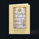 Easter Blessings Resurrection Jesus Prayer Holiday Card<br><div class="desc">Featuring a  beautiful stained glass image Easter Greeting with the Resurrection of Jesus from the tomb surrounded by angels. A prayer is included on the inside along with the verse.  All text and fonts may be modified.</div>