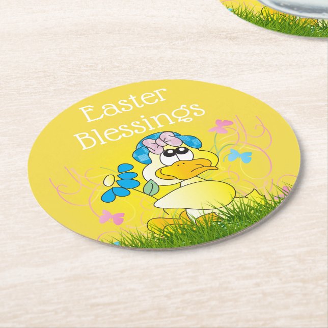 Easter Blessings Round Paper Coaster (Angled)