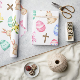 Easter Blessings – Seamless Bunny & Cross Pattern Wrapping Paper