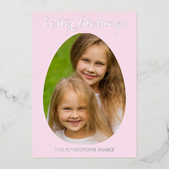 Easter Blessings Simple Photo Elegant Pink Foil Holiday Card (Front)