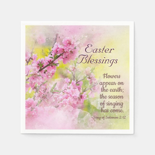 Easter Blessings Song of Solomon 2:12 Pink Flower Napkin (Front)