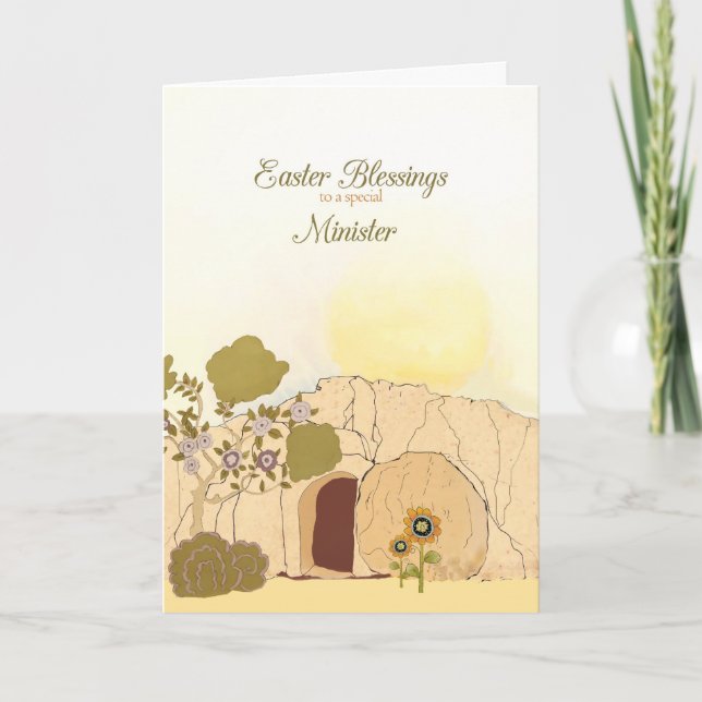 Easter Blessings to my Minister, empty tomb Holiday Card (Front)