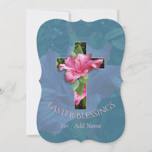 Easter Blessings Tropical Hibiscus Cross Greeting Holiday Card