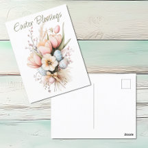 Easter Blessings Tulip Boquet Holiday Postcard