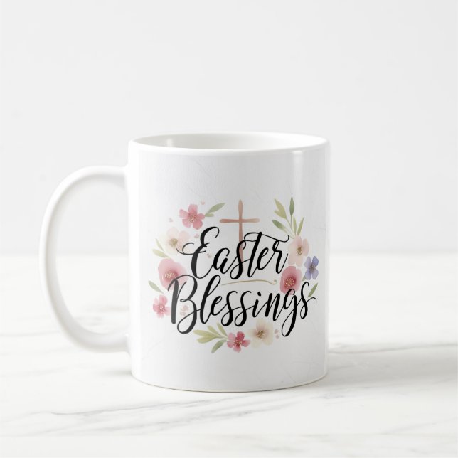 Easter Blessings Typography Mug – Elegant Spring (Left)