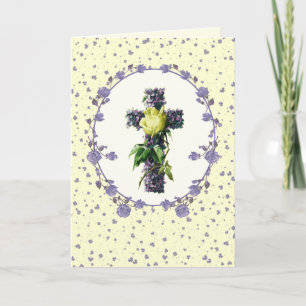 Easter Blessings. Vintage Cross Religious Easter  Holiday Card