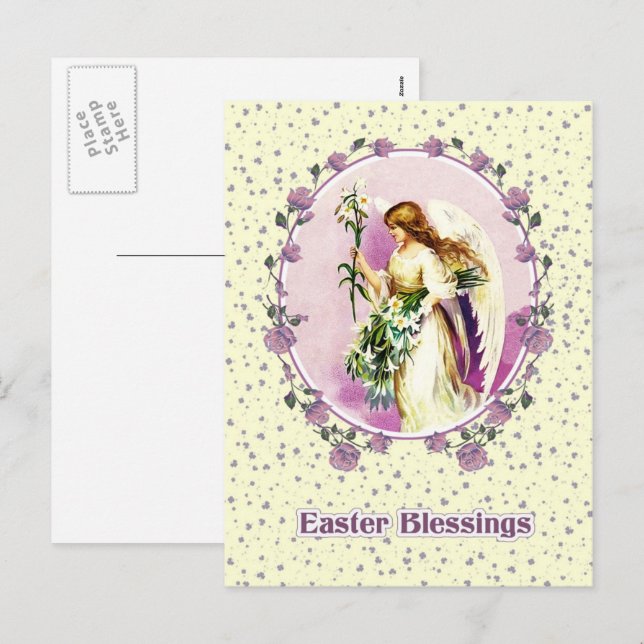 Easter Blessings Vintage Praying Angel  Holiday Postcard (Front/Back)