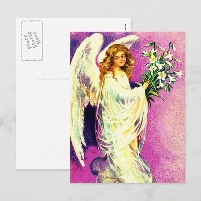 Easter Blessings. Vintage Praying Angel Religious  Holiday Postcard (Front/Back)