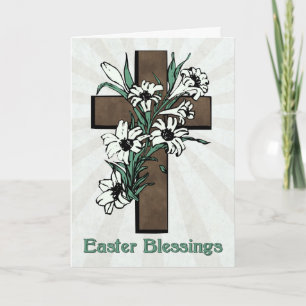 Easter Blessings w/ Cross and Lilies with Sunburst Holiday Card