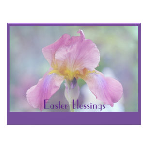 Easter Blessings w/ Pink & Purple Iris Flower Photo Print