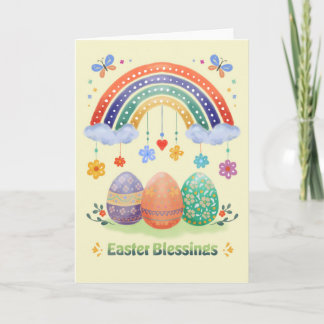 Easter Blessings Watercolor Rainbow Floral Easter Card
