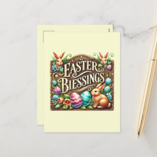 Easter Blessings word art Holiday Postcard