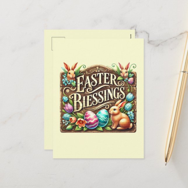 Easter Blessings word art  Holiday Postcard (Front/Back In Situ)