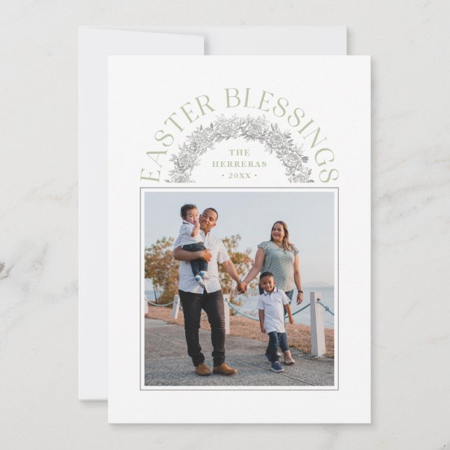 Easter Blessings Wreath Arch Photo Card - Green (Front)