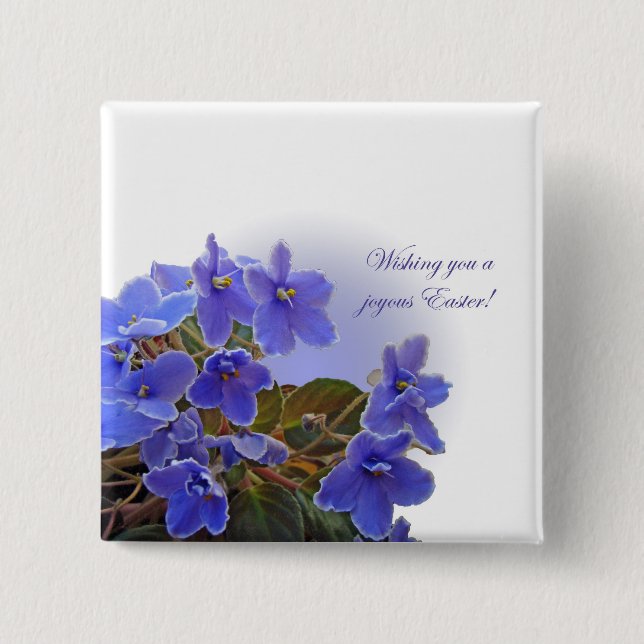 Easter Blue African Violets 15 Cm Square Badge (Front)
