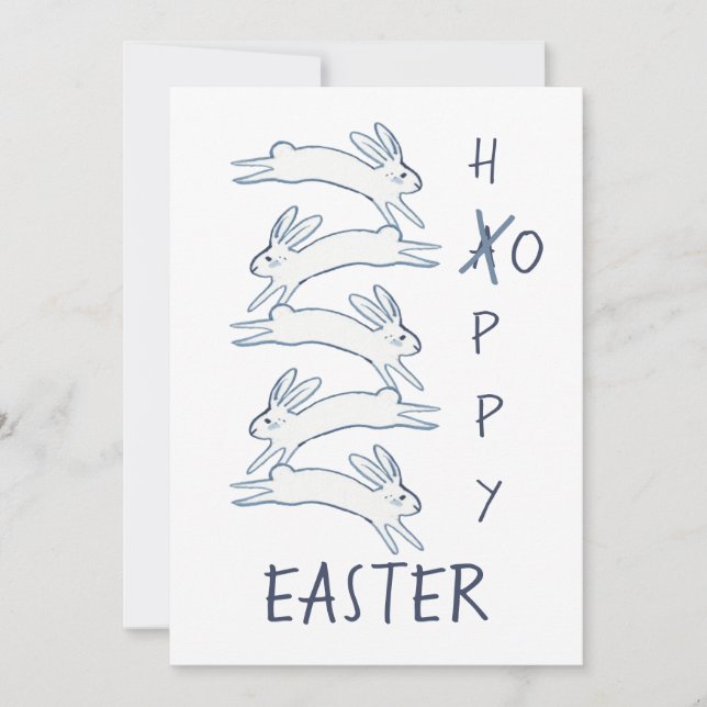 Easter Blue Rabbit Bunny Simple Drawing Cute Holiday Card (Front)