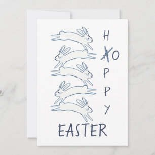Easter Blue Rabbit Bunny Simple Drawing Cute Holiday Card