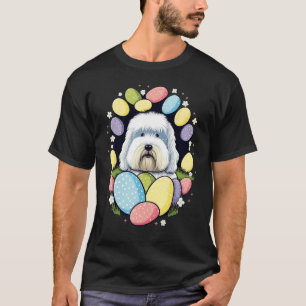 Easter Bobtail Bunny Eggs Dog on Easter Old Englis T-Shirt