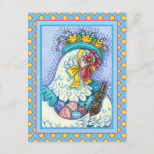 EASTER BONNET AND EGGS, SPRING CHICKEN Colourful Holiday Postcard