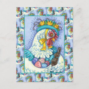 EASTER BONNET AND EGGS, SPRING CHICKEN Colourful Holiday Postcard