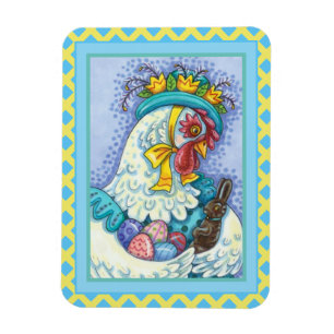 EASTER BONNET AND EGGS, SPRING CHICKEN Colourful Magnet