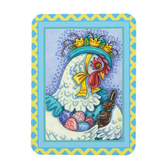 EASTER BONNET AND EGGS, SPRING CHICKEN Colourful Magnet (Vertical)
