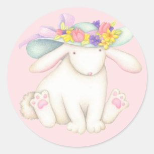 Easter Bonnet Floral Rabbit Return Address Classic Round Sticker