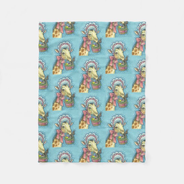 EASTER BONNET GIRAFFE, SPRING, FLEECE BLANKET SM (Front)