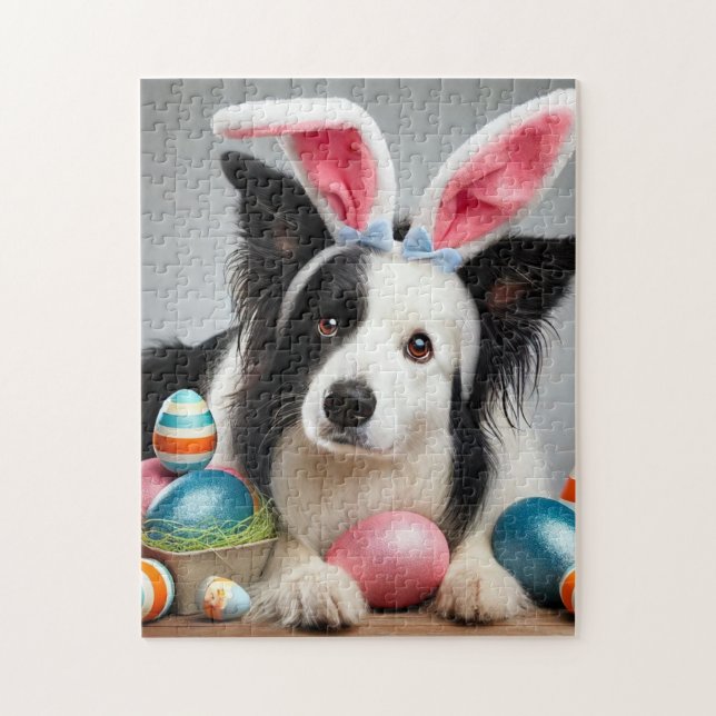 Easter Border Collie Dog with Holiday Eggs Puzzle (Vertical)