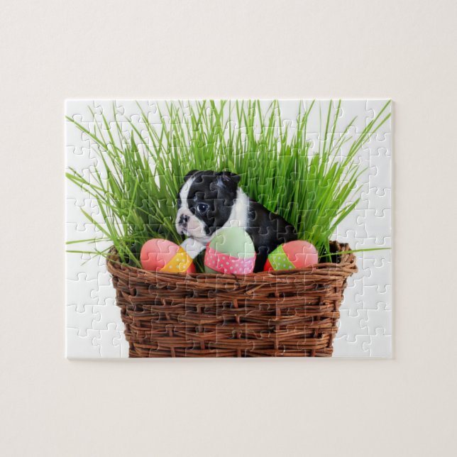 Easter Boston Terrier  dog Jigsaw Puzzle (Horizontal)