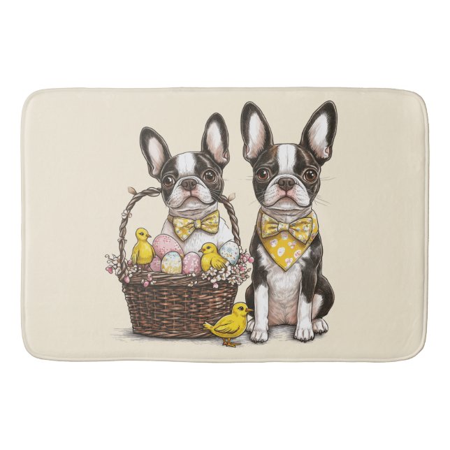 Easter Boston Terrier Dogs Bath Mat (Front)