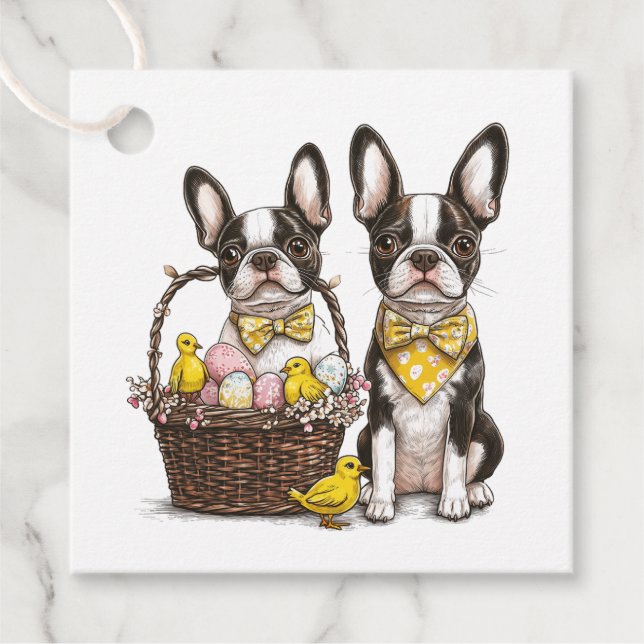 Easter Boston Terrier Dogs Favour Tags (Front)