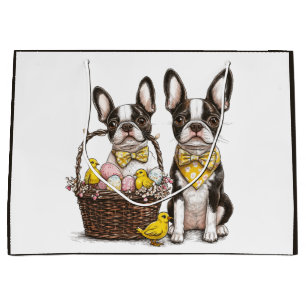 Easter Boston Terrier Dogs Large Gift Bag