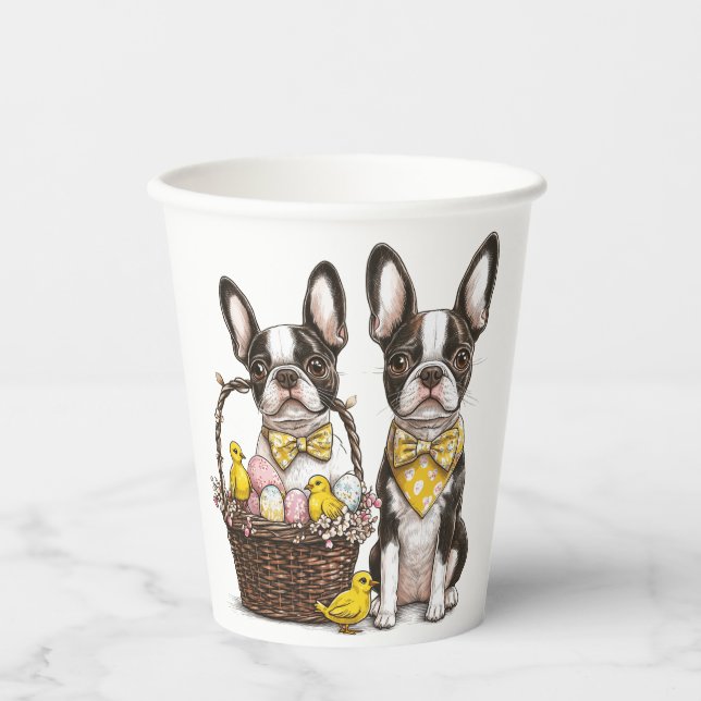 Easter Boston Terrier Dogs Paper Cups (Front)