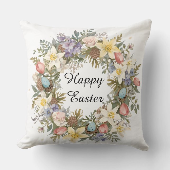  Easter Botanical Watercolor Floral Accent  Cushion (Front)