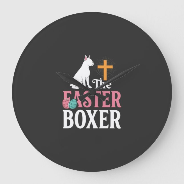 Easter Boxer Dog Vintage Engraving Shirt Large Clock (Front)