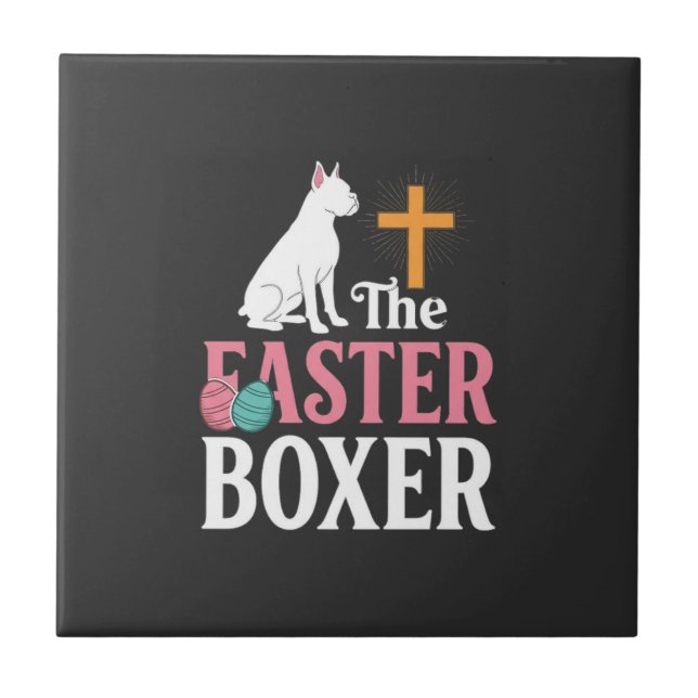Easter Boxer Dog Vintage Engraving Shirt Tile (Front)